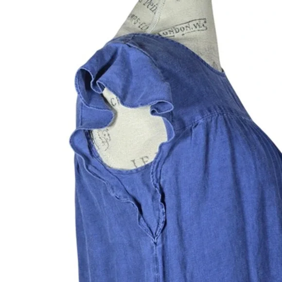 Artisan NY Blue Linen Dress S Summer Flutter Sleeve Mini Dress with Pockets - Picture 5 of 12